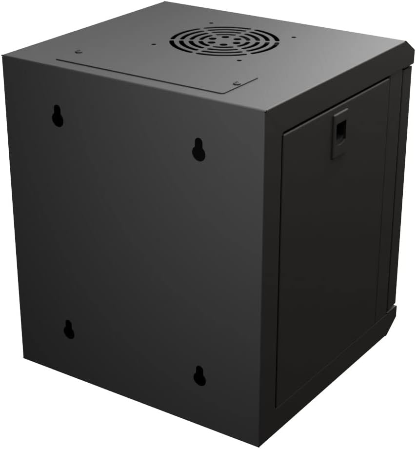 NavePoint 6U 10 Inch Network Server Cabinet, 11.8 inch Deep, Perforated Door, Black, Wall Mountable, 2 x Shelves, 1 x Blank Panel