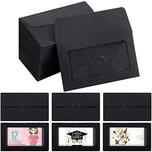 Mini enveloppes avec fenêtre en papier noir classique pour carte de visite