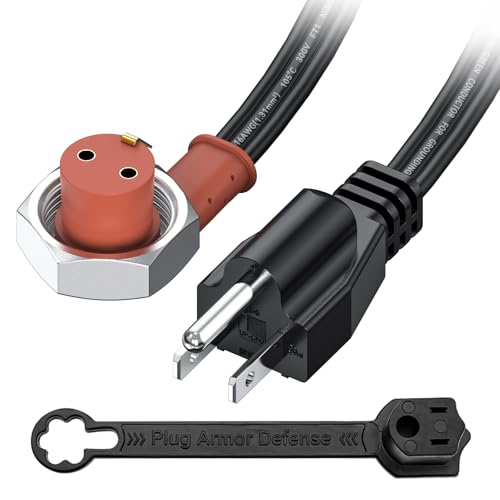 120V Block Heater Cord for Heavy Duty Immersion Heaters and Engine Block Heaters 6-feet 16AWG, Compatible with Ford F250 F350 and Dodge Ram 2500 Cummins Diesel - with Dust Cover