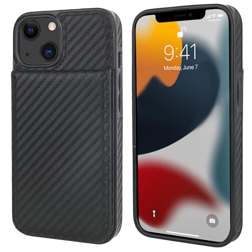 Image of KIHUWEY Compatible with iPhone 13 Case Wallet with Credit Card Holder, Premium Leather Magnetic Clasp Kickstand Heavy Duty Protective Cover for iPhone 13 6.1 inch (Carbon Black)