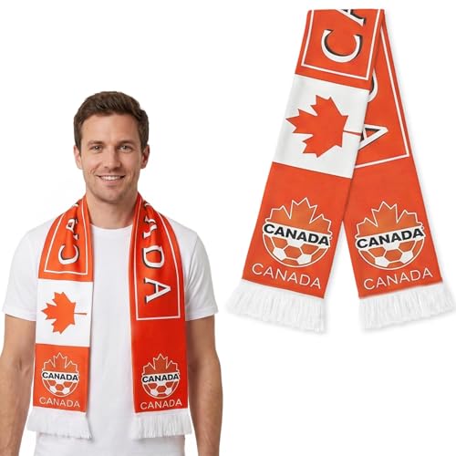 Habbiful 2026 Soccer Support Scarf, Team Canada Soccer Scarf Canada Flag Sports Fan Scarves Red White Patriotic Football Supporter Scarves for World Cup Cheering Game Team Party Gifts