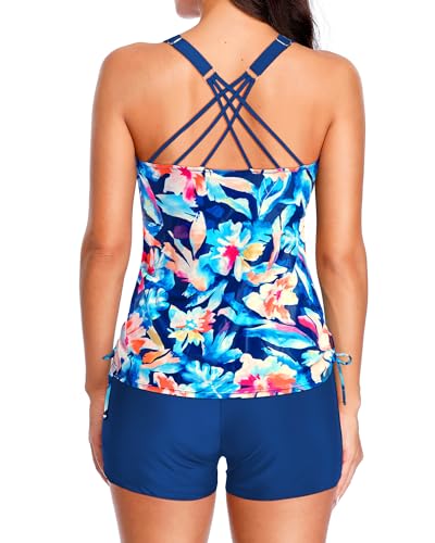 Image of Tempt Me Two Piece Tankini Swimsuits for Women Tummy Control Bathing Suit with Shorts Athletic Swimwear