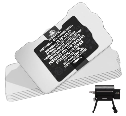 6 Packs BAC521 Drip Tray Liners for Traeger Ironwood 885 Pellet Smoker Grills Heat-Resistant Foil Liners for Traeger Ironwood 885 Accessories Aluminum Tray for Catching Grease 28.75 x 15.5