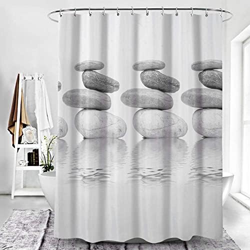 Cozyswan Shower Curtain Anti Mould Shower Curtain 120 x 180 Grey Pebble Waterproof Shower Curtain with 12 Shower Curtain Hooks