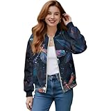 XXQGOMG Dragonfly Womens Scrub Jackets Zip Up Bomber Jacket Women Windbreaker Outwear with Pockets Baggy Long Sleeve Hoodie Lightweight Fall Fashion Coat for Coachella Style M