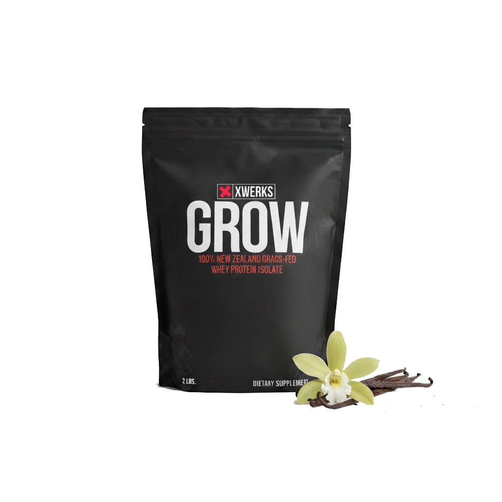 Xwerks Grow Whey Protein Powder, 25g Pure Isolate Protein from New Zealand Grass Fed Cows, Builds Strength and Speeds Recovery, Paleo and Keto Friendly, Soy and Gluten Free, Vanilla, 30 Servings