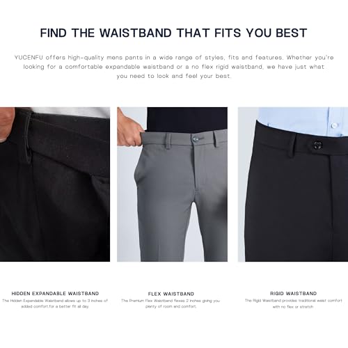 Men's Wrinkle-Resistant Dress Pants No-Iron Classic Fit Hidden Comfort Waistband Work to Weekend Trousers4