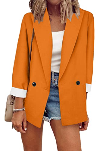 Image of OMZIN Womens Casual Solid Color Double Breasted Blazer Long Sleeve Loose Open Front Work Blazer Orange L