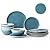 Dafuceramic Plates and Bowls Sets, 12 Pieces Blue Dinnerware Sets for Kitchen, Reactive Glaze Dishes Set for 4, Dishwasher and Microwave Safe, Series Starflecked Shore (Blue)
