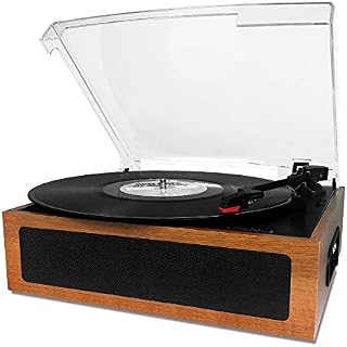 LP&No.1 Vintage Vinyl Record Player with Stereo Speakers,3 Speed Turntable Light Brown