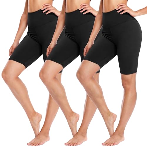 3 Pack Biker Shorts for Women – 8' Black High Waisted Tummy Control for Gym Workout Athletic Cheerleading Yoga