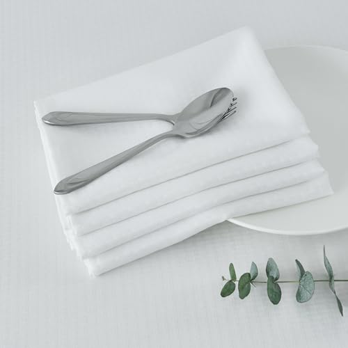Image of maxmill Cloth Napkins 20 x 20 Inch Weaved Texture Pattern Soft Comfortable and Luxury Serviette for Restaurant Family Dinners Weddings Parties and Banquets Set of 4 Pieces, White