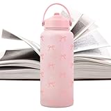 1 Liter große Isolierflasche mit Strohdeckel – Wiederverwendbare...