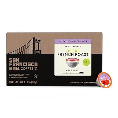 San Francisco Bay Decaf K-Cup Coffee Pods, Decaf French Roast (36 ct), Dark Roast, Commercially Compostable Single-Serve Coffee Pods, Swiss Water Process