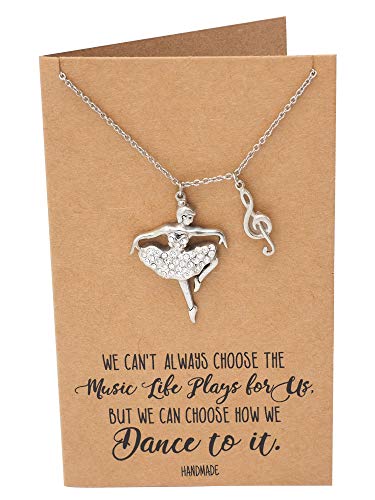 Quan Jewelry Birthday Jewelry Necklace Gifts for Women Ballerina and Music Note Pendant Necklace with Inspirational Quotes on Greeting Card