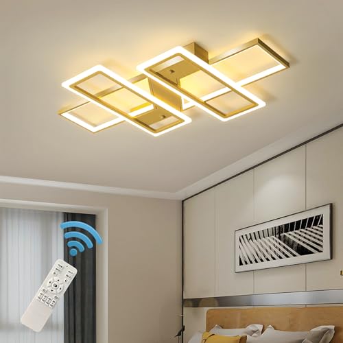 Jaycomey Dimmable Ceiling Lights, Gold Modern LED Ceiling Lamps Chandeleirs, 80W Acrylic Flush Mount Ceiling Light Fixture Living Room Lighting for Dinning Room Bedroom Kitchen