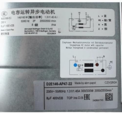 D2E146-AP47-22 230 V 1,31/1,45 A 300/330 W 2050/2550 obr./min wentylator 146 mm