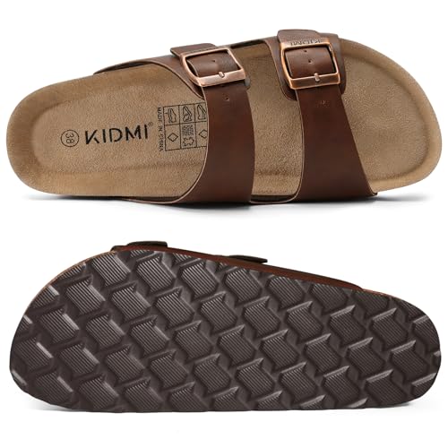 Image of KIDMI Unisex Summer Sandals Arch Support Cork Footbed Slide Sandals with Double Adjustable Buckle for Women Men