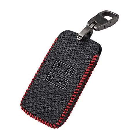 Happyit Carbon Fiber Style Leather Car Key Cover Cases keychain for Renault koleos Kadjar 4 Buttons Keyless Remote Control Cover