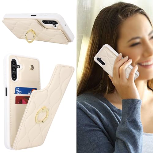 Image of for Samsung Galaxy A13 5G Case with Card Holder,Credit Card Holder,Stand Ring Kickstand and RFID Blocking,PU Leather Phone Wallet Case for Women 6.6 inch(Beige)