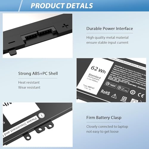 Image of WeFly E5470 E5570 Battery 62WH 6MT4T Battery for Dell Latitude 14 5470 E5470 15 5570 E5570 Notebook 15.6 inch Part Number:7V69Y TXF9M 79VRK 07V69Y 7.6V 4-Cell (6MT4T)