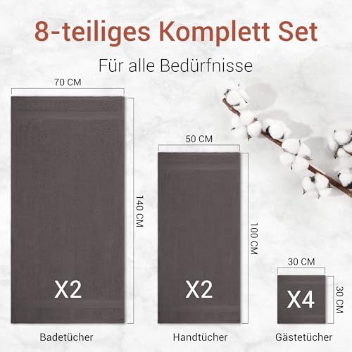 Textilschmied 8-TLG. Handtuch Set mit Aufhängeschlaufe für Badezimmer aus 100% Baumwolle- Oeko TEX 100 - weich, saugstark, lichtbeständig & langlebig - 2 Badetücher, 2 Handtücher, 4 Waschlappen – Bild 3