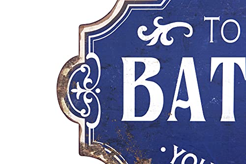 Creative Co-Op Ec0114 Vintage Metal Bathroom Decorative Wall Sign, Distressed Blue #TOP6
