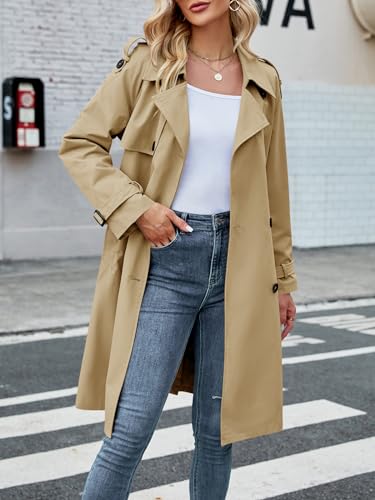 Image of Womens Long Trench Coat Double Breasted Windproof Overcoat With Belt