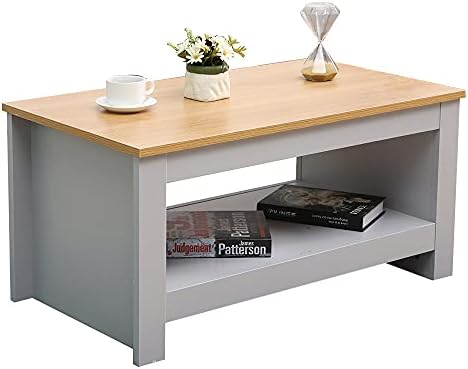 Homeke Wooden Coffee Table with Storage Shelf Rectangle Tea Table Side End Table Grey/White (Grey)