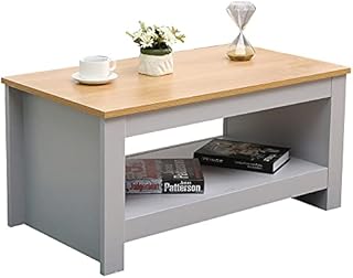 Homeke Wooden Coffee Table with Storage Shelf Rectangle Tea Table Side End Table Grey/White (Grey)