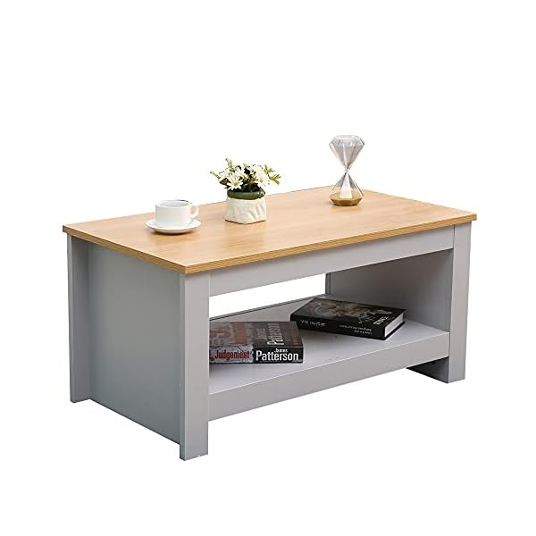 Homeke Wooden Coffee Table with Storage Shelf Rectangle Tea Table Side End Table Grey/White