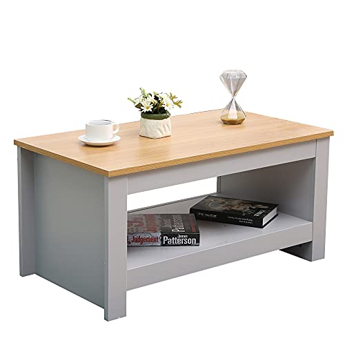 Wooden Coffee Table with Storage Shelf Rectangle Tea Table Side End Table Grey/White (Grey)