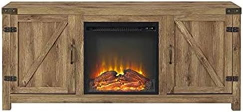 Home Accent Furnishings Tucker 58 Inch Barn Door Fireplace Television Stand in Rustic Oak