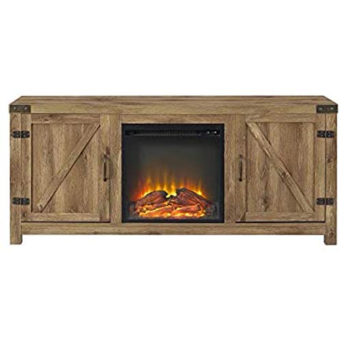 Home Accent Furnishings Tucker 58 Inch Barn Door Fireplace Television Stand in Rustic Oak