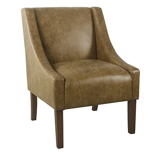 Image of HomePop Modern Swoop Arm Accent Chair - Distressed Brown Faux Leather