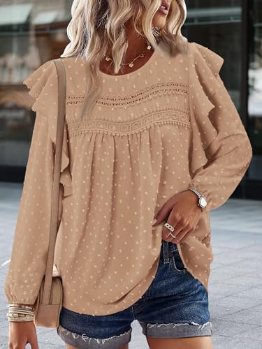 BETTE BOUTIK Womens Boho Fall Long Sleeve Shirts Crewneck Dressy Casual Blouses Trendy Flowy Tops