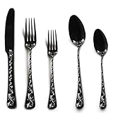 🍷 PREMIUM EDELSTAHL: Besteck Set Hochwertiger Edelstahl , als gewöhnliches Besteckset schwer, solide, langlebig, bringt eine hochwertige und metallische Textur. Rostbeständig und korrosionsbeständig, nickelfrei und erzeugt keine Rückstände oder Gerüche. Löffelgabel Hochglanzpoliert ohne rauen Grat, glatte Kanten. Die Klinge des Tafelmessers ist scharf genug, um Steaks/Truthahn leicht zu schneiden. Sie müssen kein anderes Steak kaufen Messer .