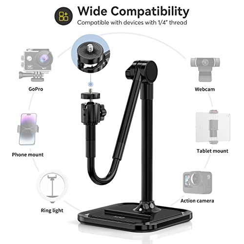 Webcam Ständer mit Handy Halterung, 2 in 1 Einstellbar Schwanenhals Webcam Halterung Schreibtisch mit Handyklemme, Kamara Tischstativ für Logitech C922 C930e C920S C920 C615, Brio 4K, Gopro Hero usw. – Bild 6