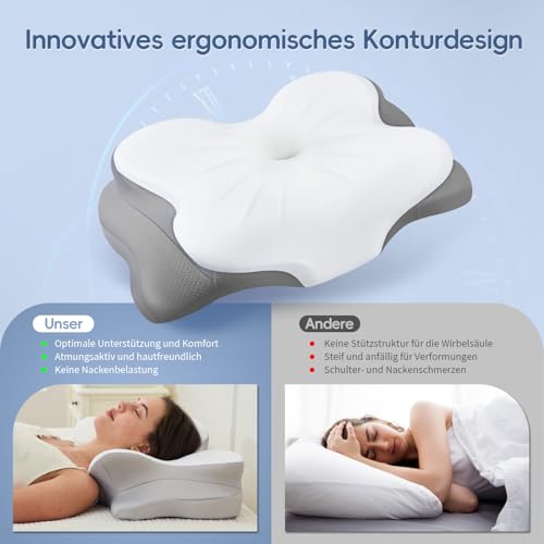 Fyova Nackenkissen, ergonomisches Memory-Schaum-Kissen zur Linderung von Nackenschmerzen mit atmungsaktivem Kissenbezug, konturiertes Nackenstützkissen für Seiten-, Rücken- und Bauchschläfer