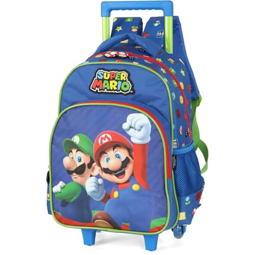 Mochila Infantil, Luxcel, com Rodinha, Super Mario Bros, G, Azul