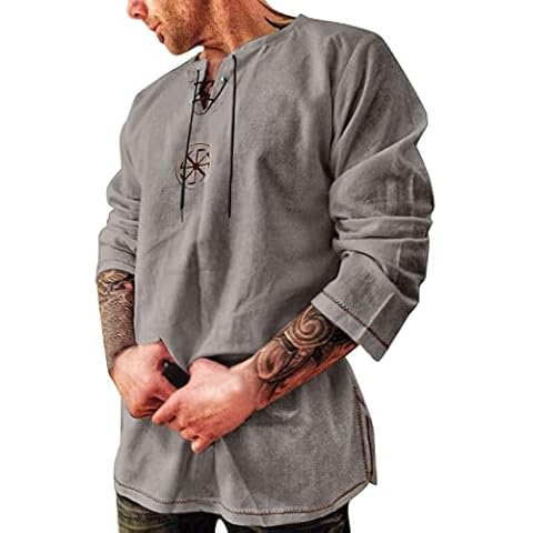 Beokeuioe Camisa de manga corta para hombre con cordones Cover