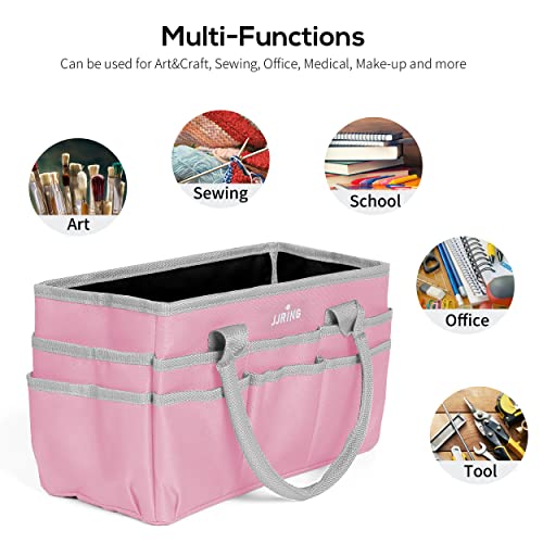 Image of JJRING Craft and Art Tote - 600D Pink Nylon Fabric Art Sewing Organizer Bag with Pockets - for Craft, Scrapbooking, Medical, and Office Supplies Storage