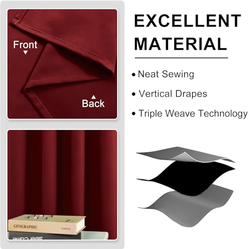 Image of DWCN Blackout Curtains Thermal Insulated Room Darkening Grommet Window Treatment Solid Block Light Curtain Drapes for Bedroom Living Room 38 x 54 Inch Length, 2 Thick Burgundy Panels