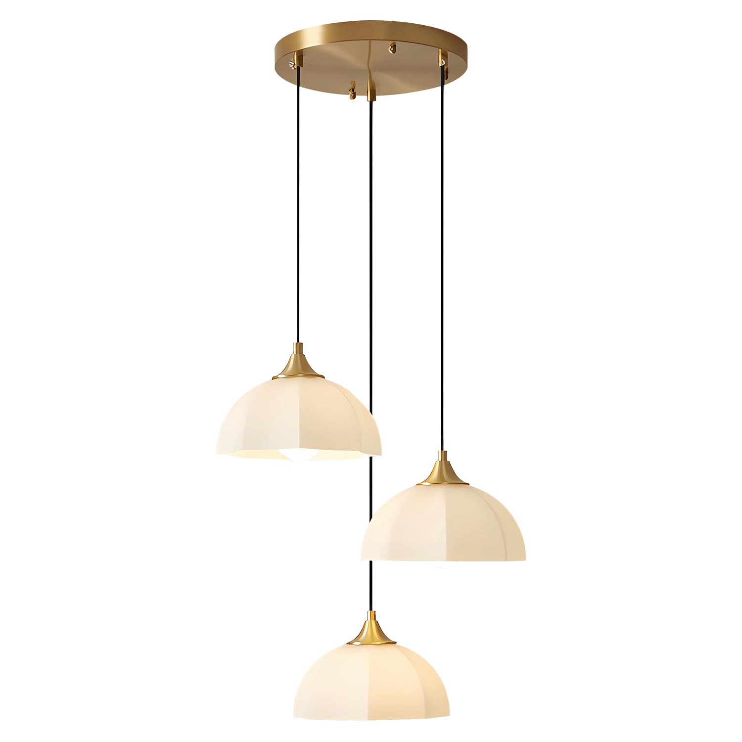 3 Light Cluster Pendant Lighting Gold Milk Glass Chandelier Brushed Brass Pendant Lights Kitchen Island Adjustable Hanging Dining Room Lighting Stairwell Brass Cluster Chandelier MPL17-3R GDN