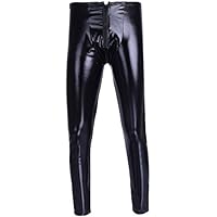 YiZYiF Pantalones Largos Moto Hombres Leggins de Cuero PU Pantalones de Charol Skinny Elásticos Disfraz Punk Traje Pole Dance Nightwear Slim Fit Negro B XXL