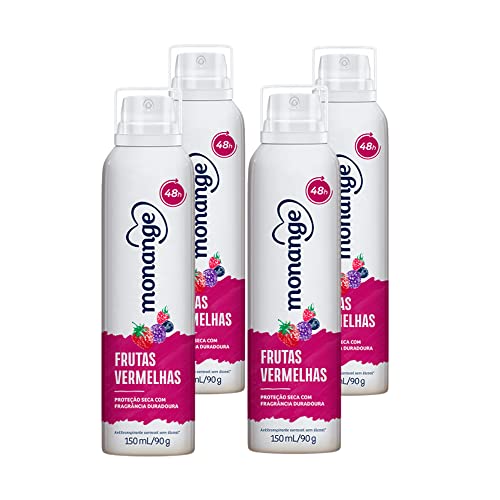 Desodorante Antitranspirante Aerosol Monange Frutas Vermelhas Sem Álcool 48H 150ml (Kit com 4)