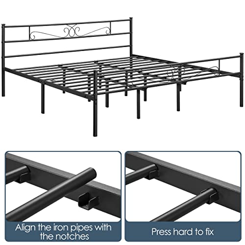 Yaheetech King Size Bed Frames/Metal Platform Bed With Headboard And Footboard/No Box Spring Needed/Easy Assembly, Black #TOP7