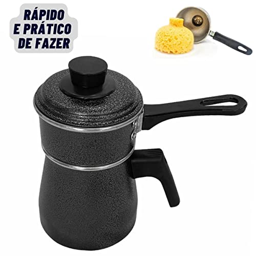 Cuscuzeiro Individual 2 em 1 Porção Única Cozi Vapore Caneco Leiteira 1L Com 2 Tampas (Preto)