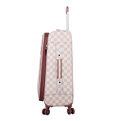 Steve Madden Designer Luggage Collection - Lightweight 24 Inch Expandable Softside Suitcase - Mid-size Rolling 4-Spinner Wheels Checked Bag (Chalet Pink, 24in)4