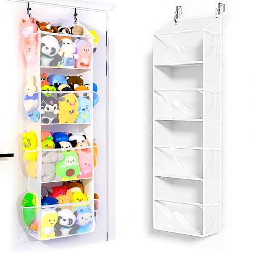 Toread Over the Door Stuffed Animal Storage Holds Up To 75 lbs Easy View Over The Door Storage Versatile For Stuffed Animal ideal for Storing Small To Medium Items On Any Door.(White)